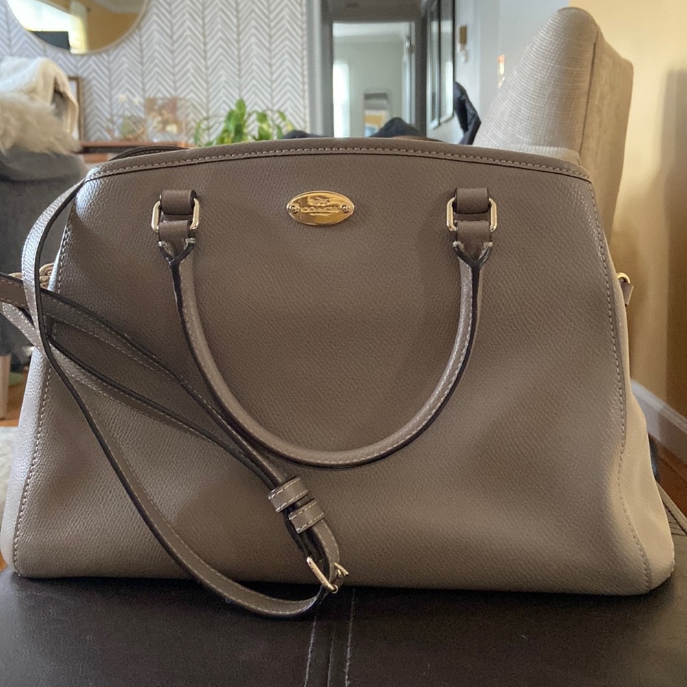 Coach Leather Margot Carryall Crossbody Satchel in taupe